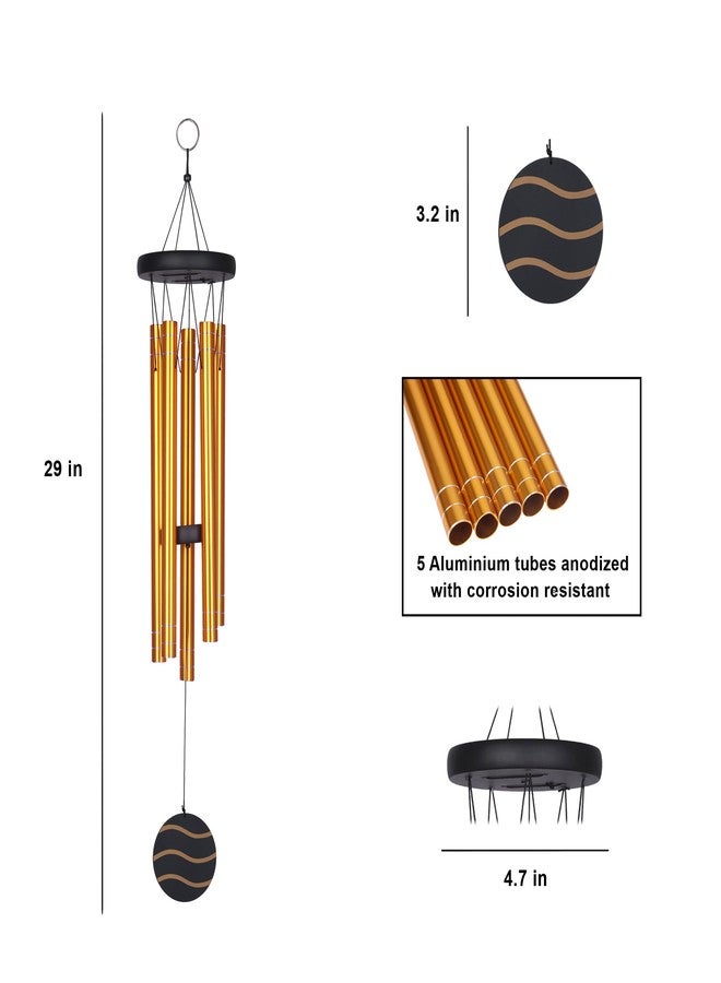MELOPA 5 Pipe Big Aluminium Wind Chims Sympathy Wind Chims for Outside, Best Gift for Good Luck Chims -Matt Gold | Balcony Decoration Items for Flat - Image 3
